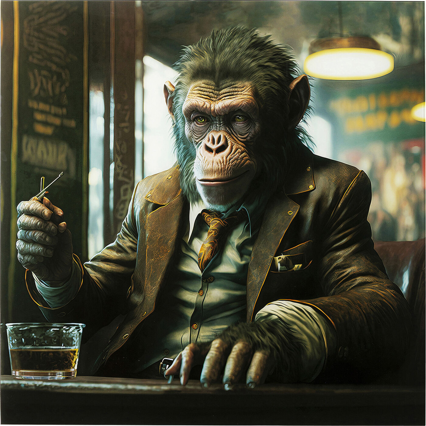 Картина стеклянная Drinking Monkey 100x100 см