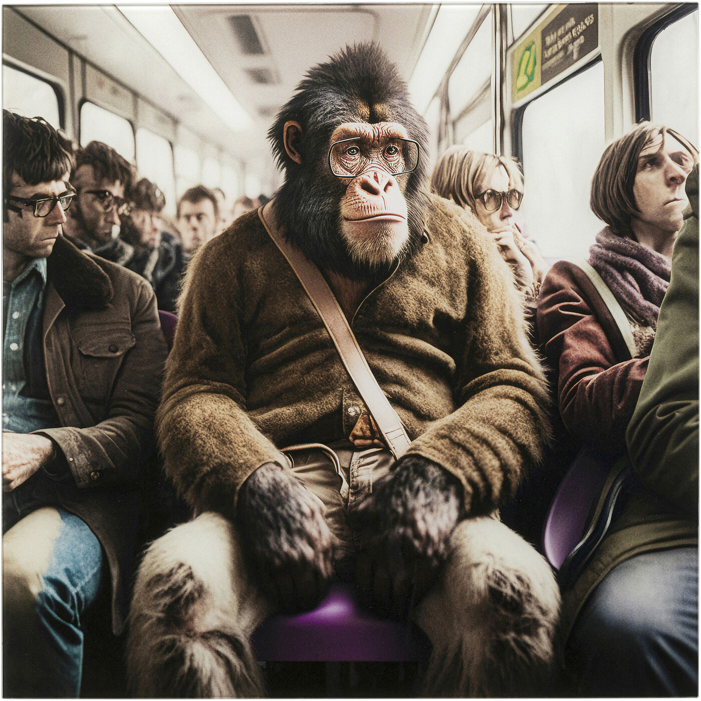Картина стеклянная Commuter Monkey 60x60 см