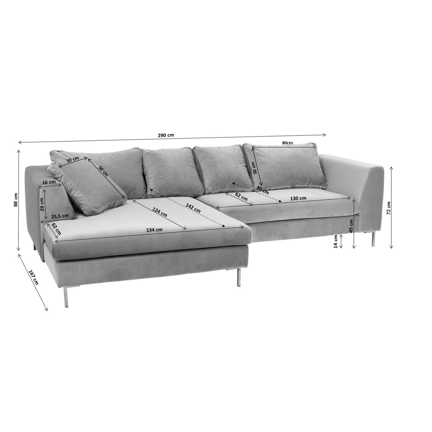 Диван угловой левосторонний Black Gianna Velvet Grey Left