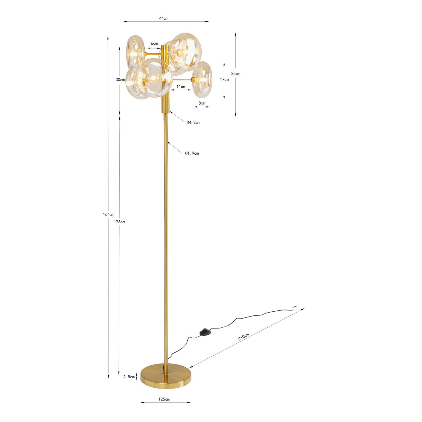 Светильник напольный Headlight Brass 163 см
