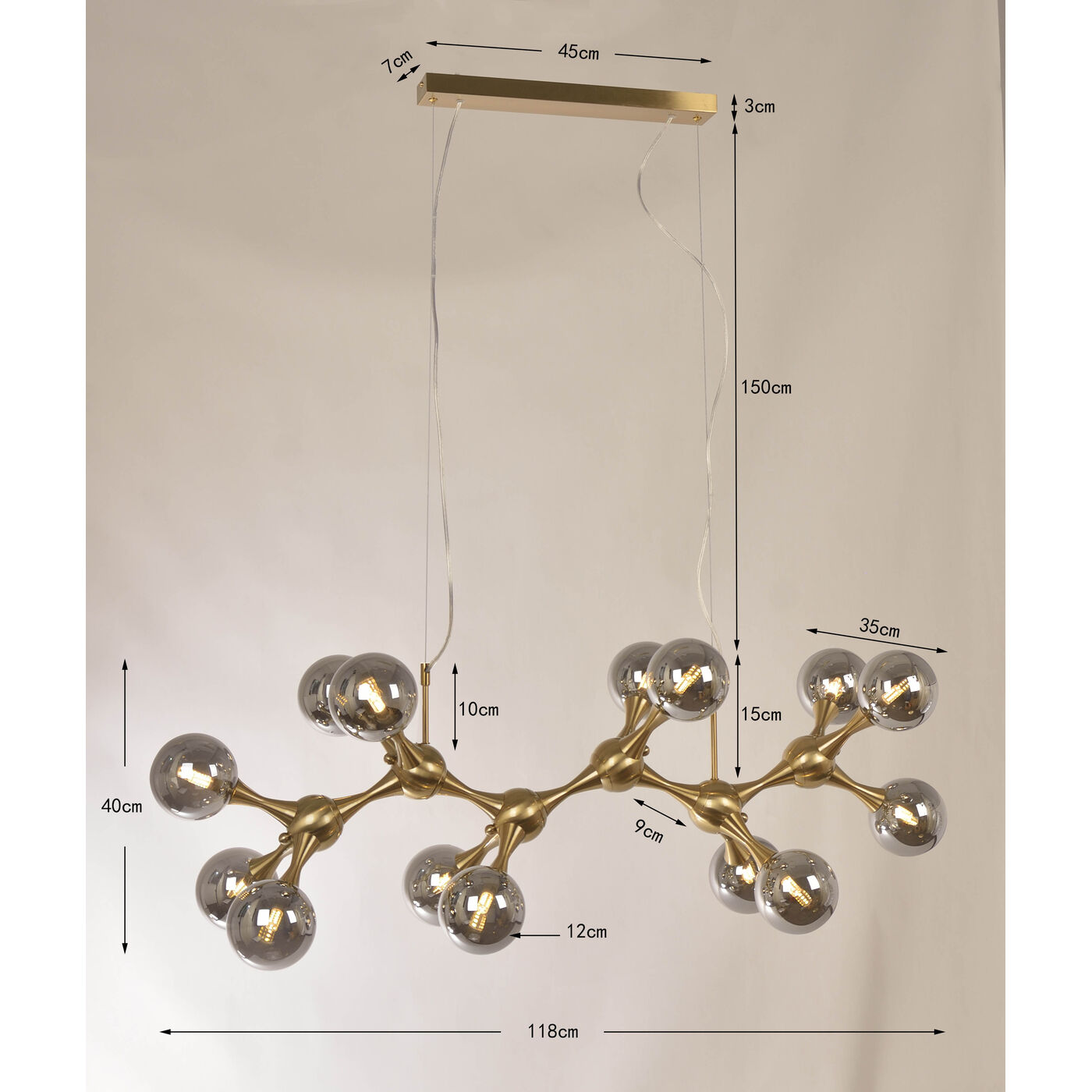 Светильник подвесной Atomic Balls Brass 190cm