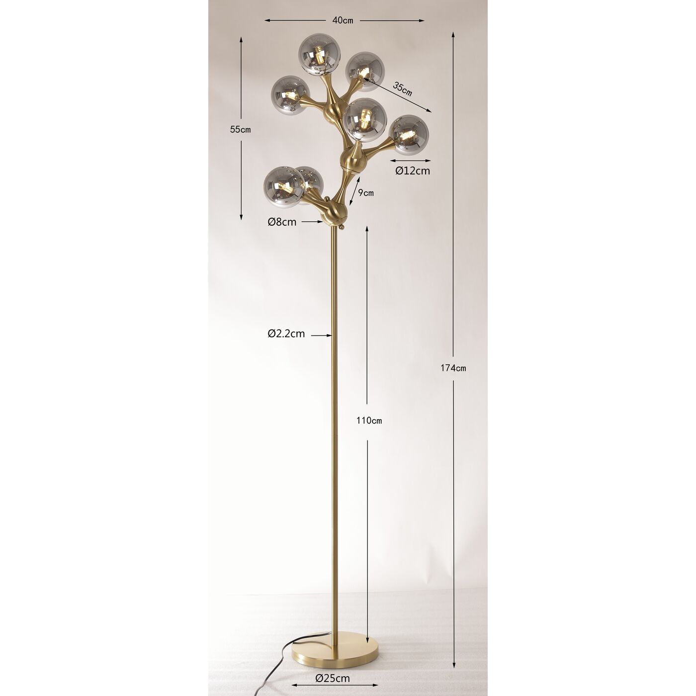 Светильник напольный Atomic Balls Brass 174cm