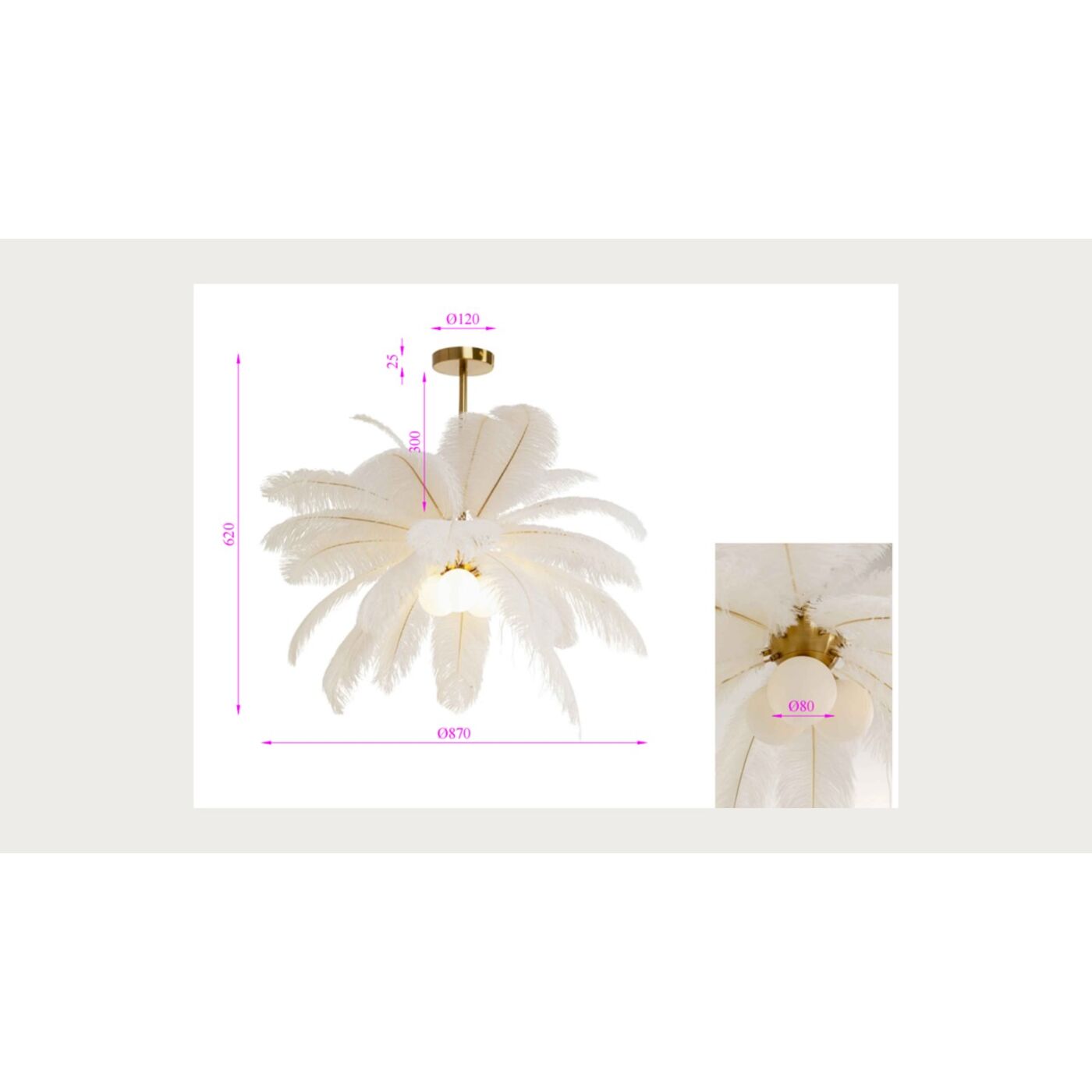 Светильник подвесной Feather Palm White Ø60cm