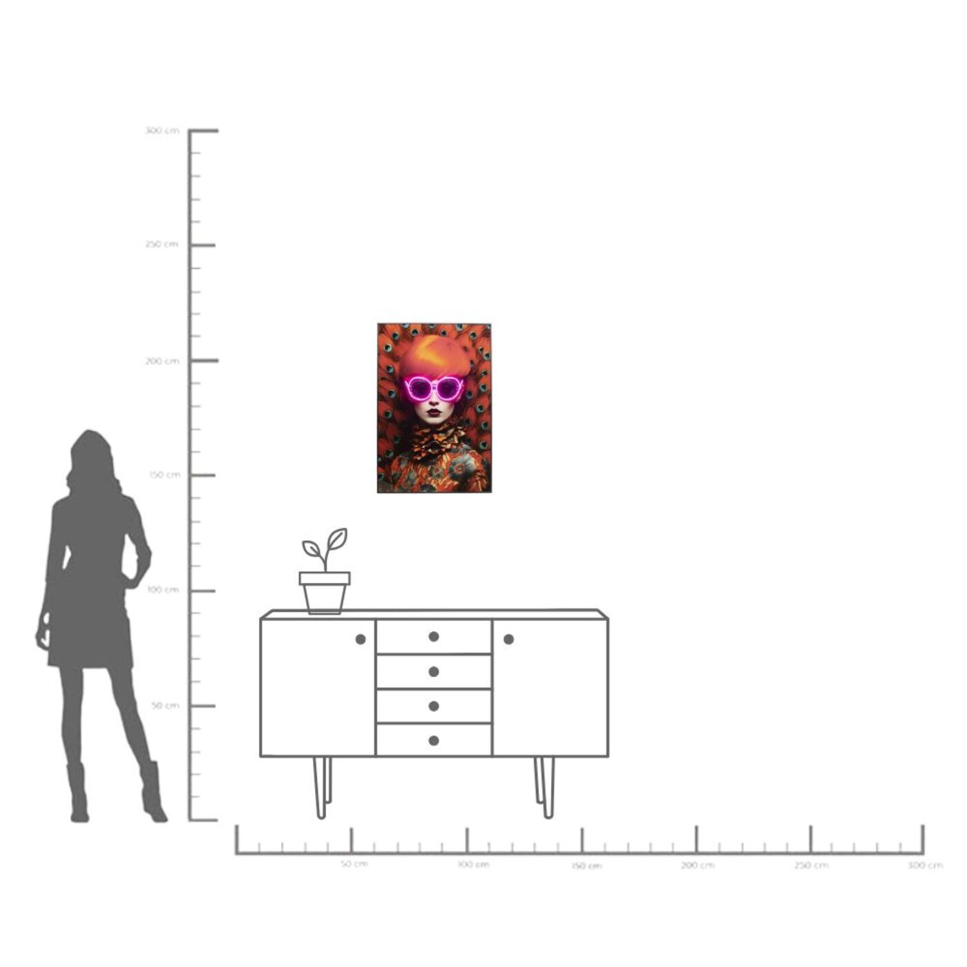 Картина в раме LED Fancy Red Lady 75x55cm