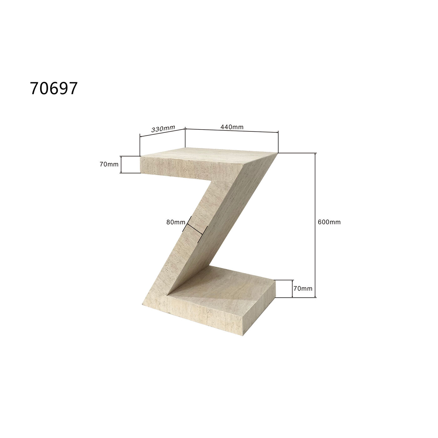 Стол приставной Luxury Z Travertine 60cm