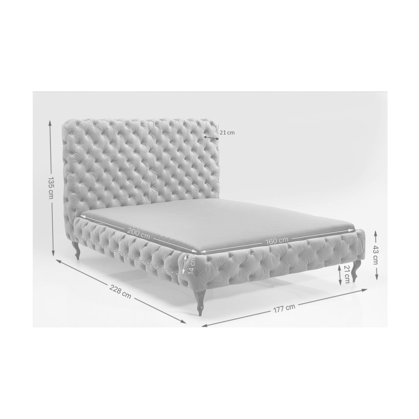 Кровать (каркас) Desire Silver Grey High 160x200 см