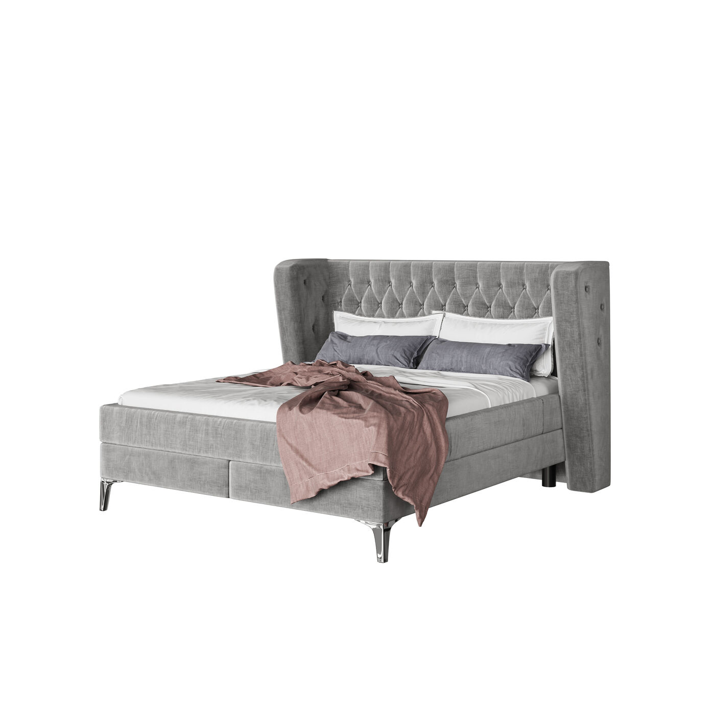 Кровать Boxspring с пружинным матрасом Benito Moon Grey 160x200 см