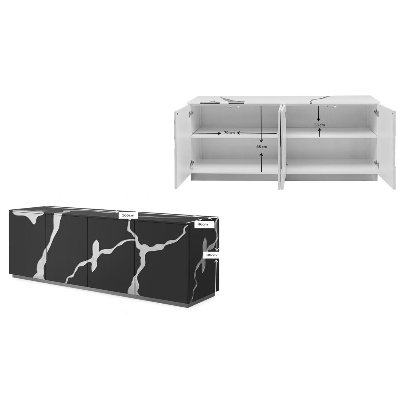Комод широкий Cracked Black Gold 165x80 см