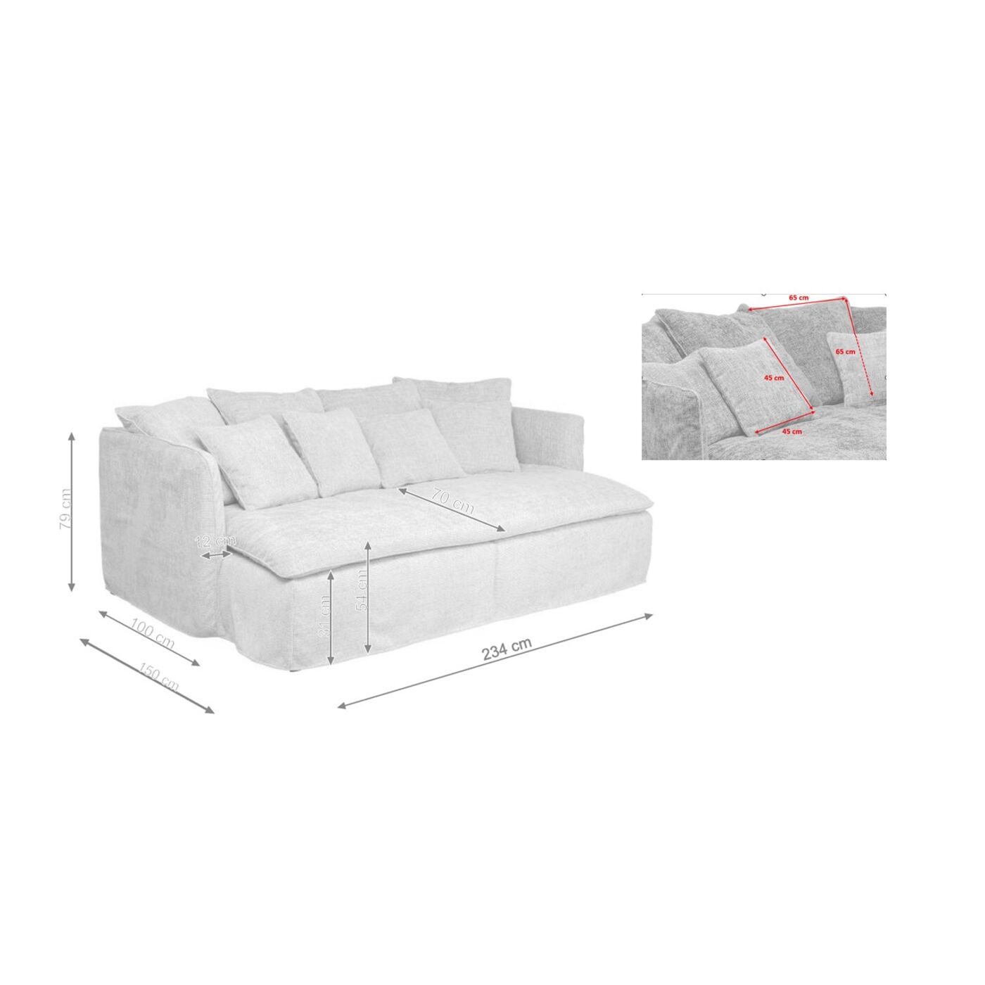 Диван трехместный Boho 3-Seater Cream 230 см