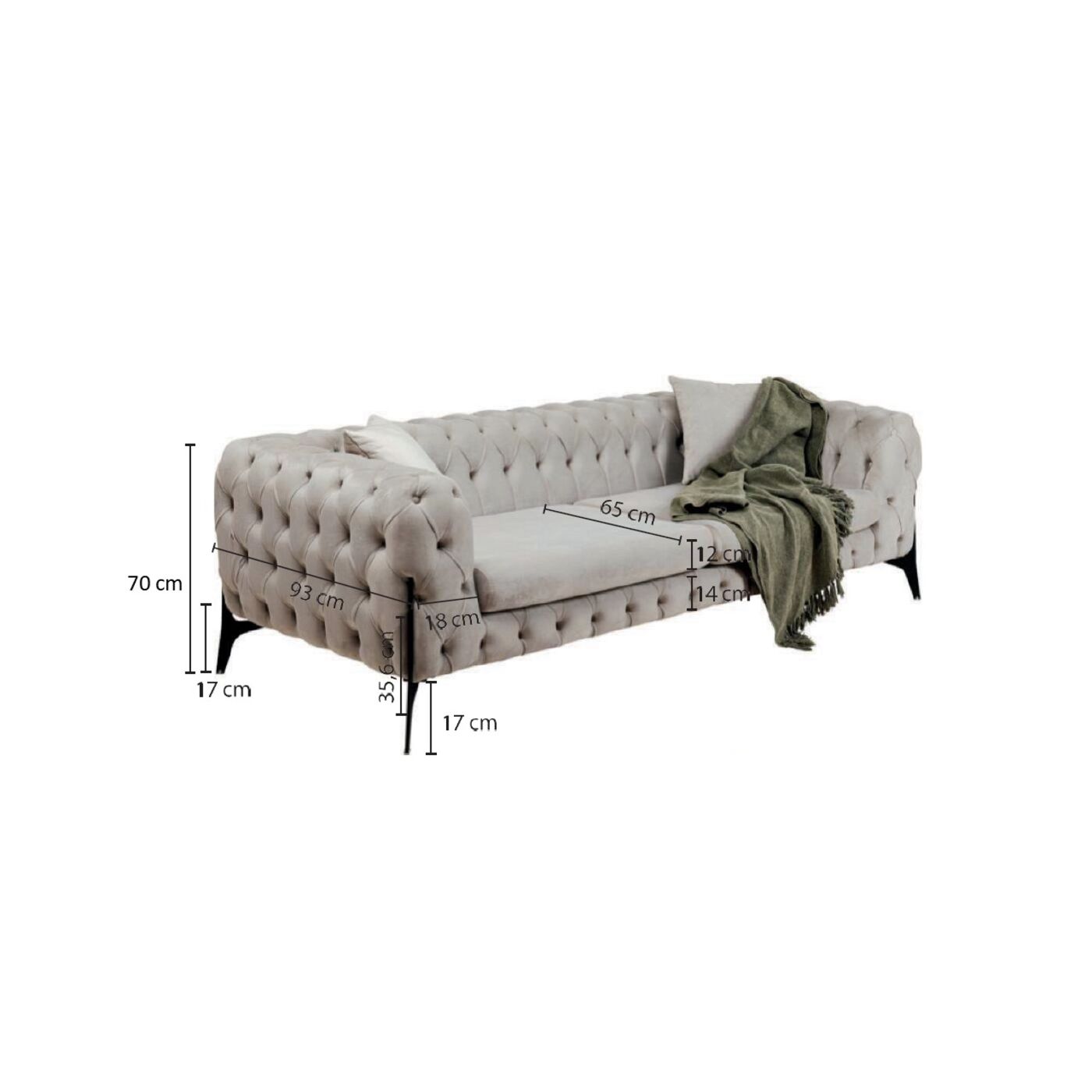 Диван двухместный Bellissima Velvet Beige 200 см