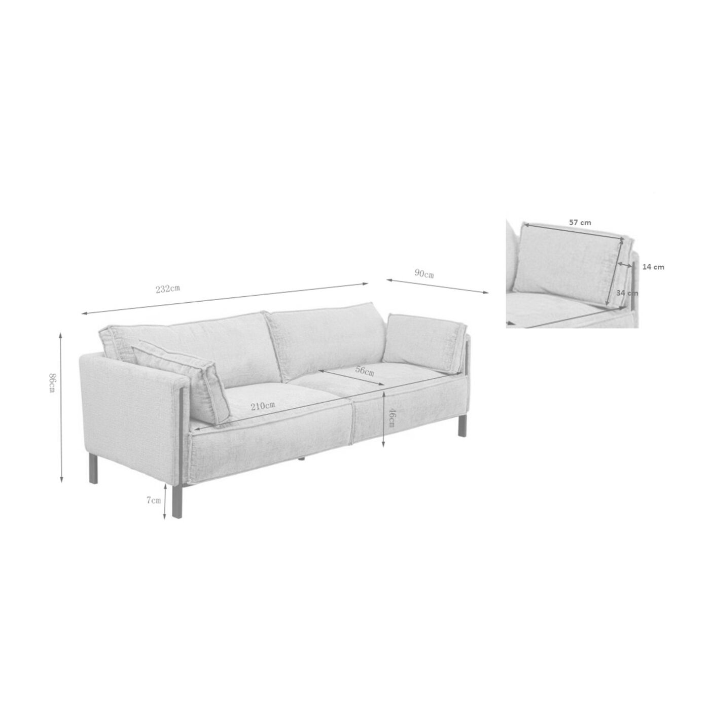 Диван трехместный Victor Fabric Grey 233 см