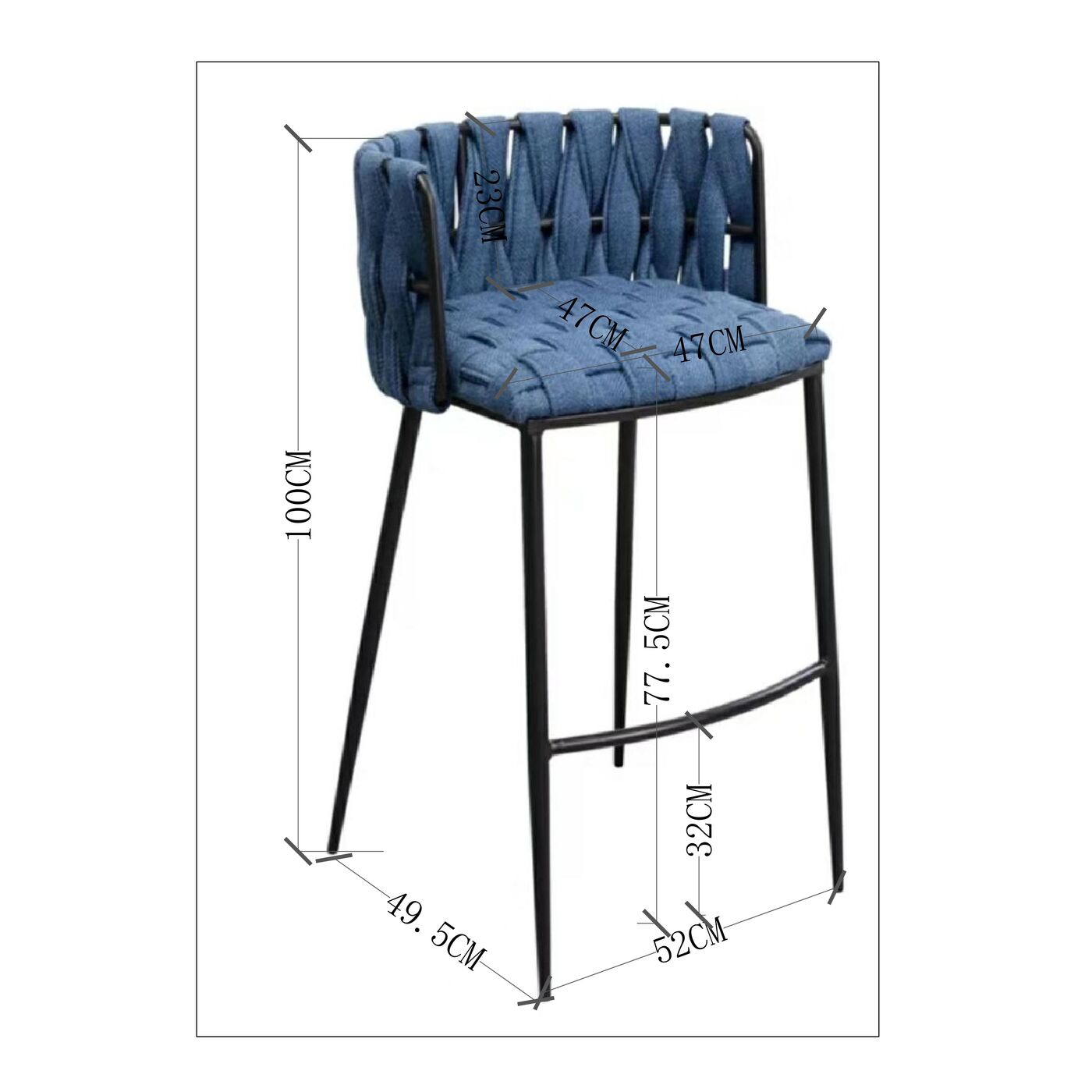 Стул барный Staten Island Blue 77 см