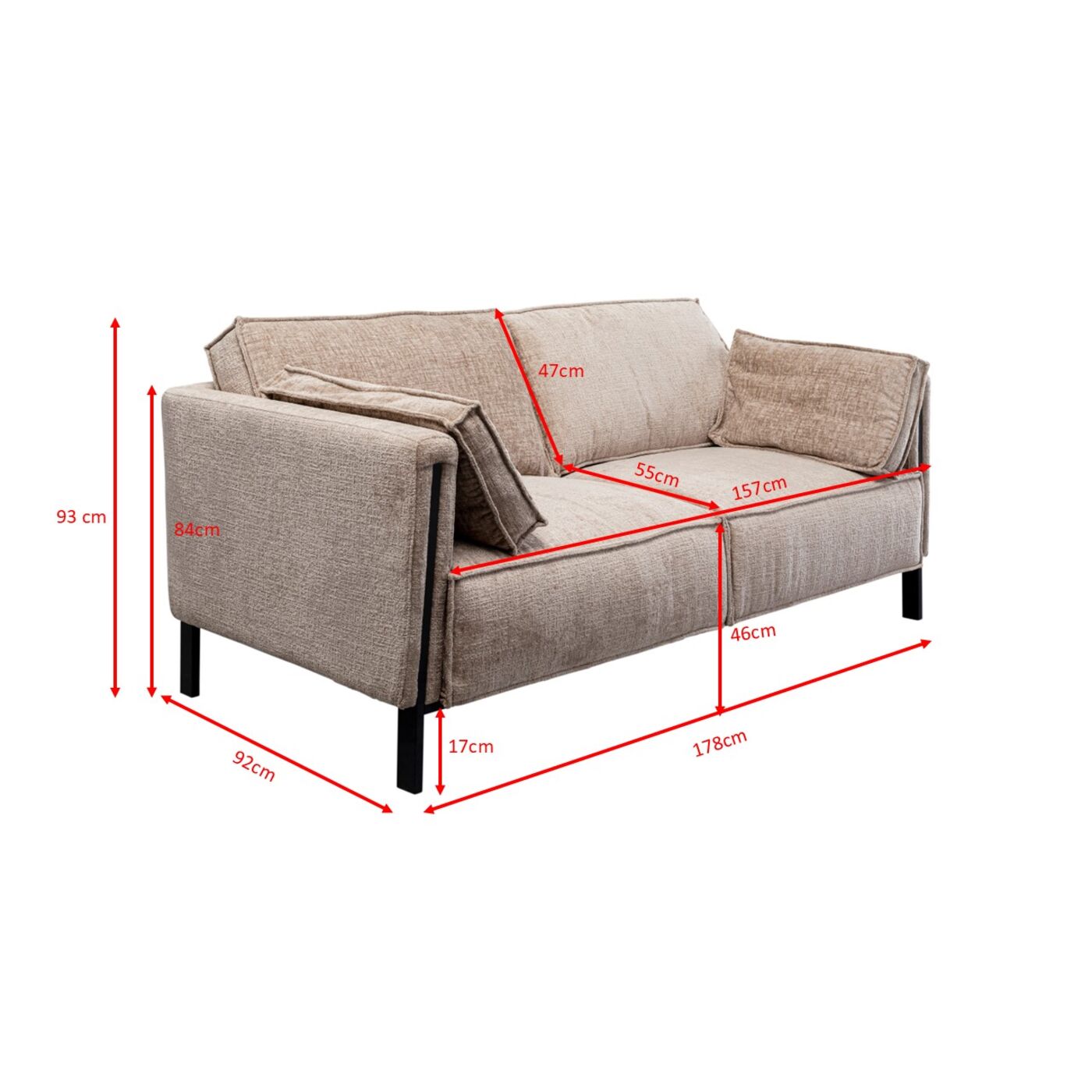 Диван двухместный 2-Seater Victor Beige 178 см