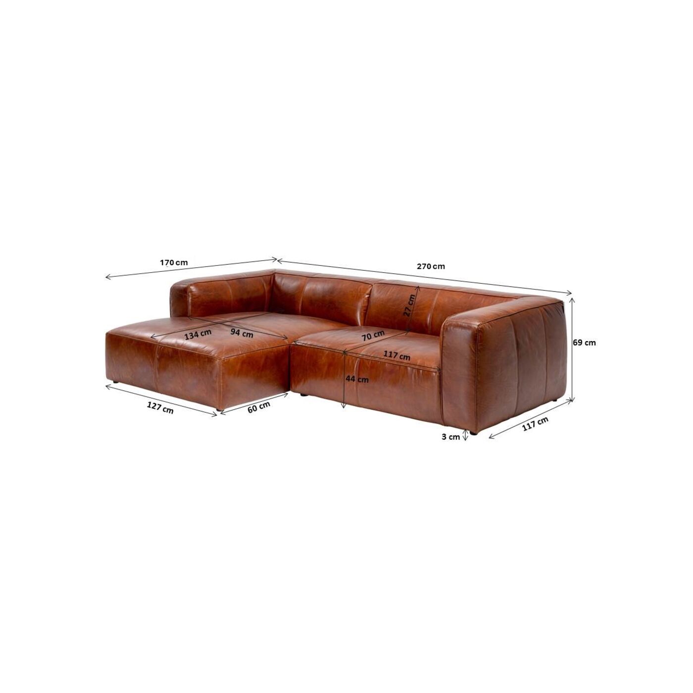 Диван угловой Cubetto Leather Brown 170x270 см