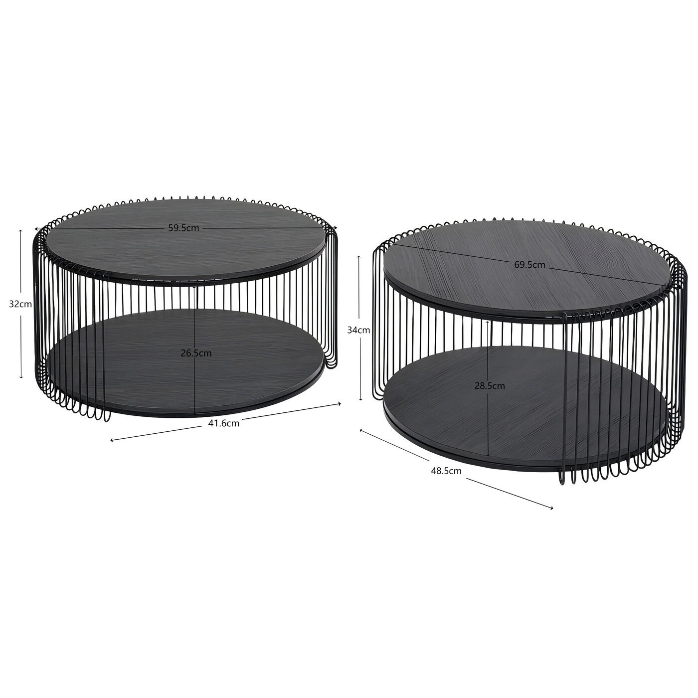 Стол кофейный Wire Double Black Wood (2 шт)