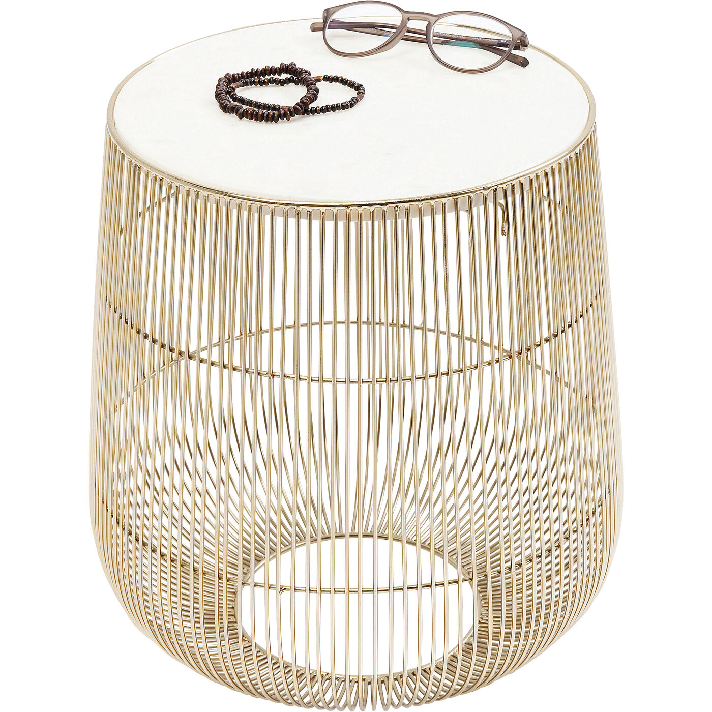 Стол приставной Beam White Marble Brass Ø32 см